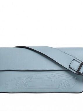 Light Blue women’s Leather Crossbody Bag with Car Embossing